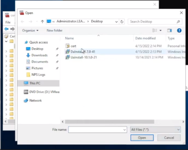 Browsing for Certificate File