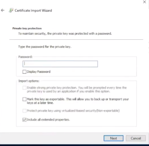 Entering Certificate Password