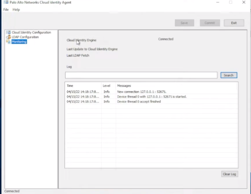 CIE Agent Monitoring Tab - Connected