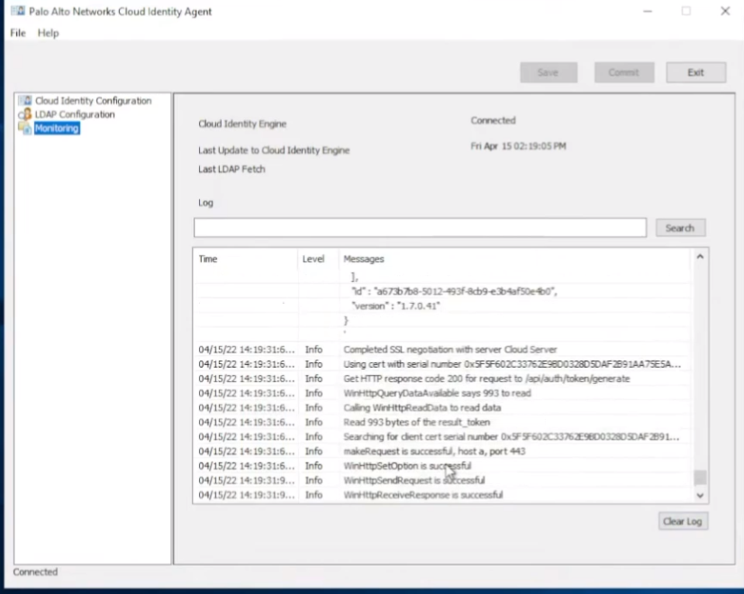 CIE Agent Successful Connection Log