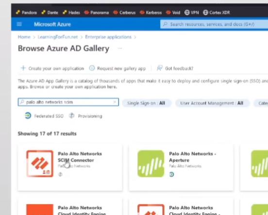 Azure Enterprise Applications - New Application - Palo Alto Networks SCIM