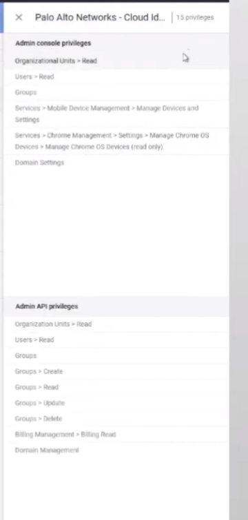 List of 15 Required Privileges for Google CIE Sync