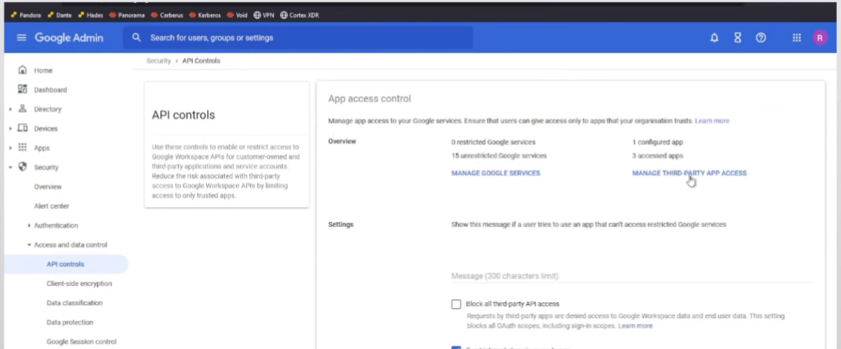Google API Controls - Manage Third-Party App Access