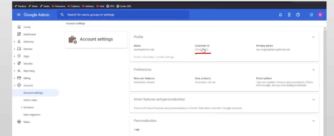 Finding Google Workspace Customer ID