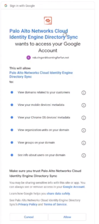Google Permissions Confirmation
