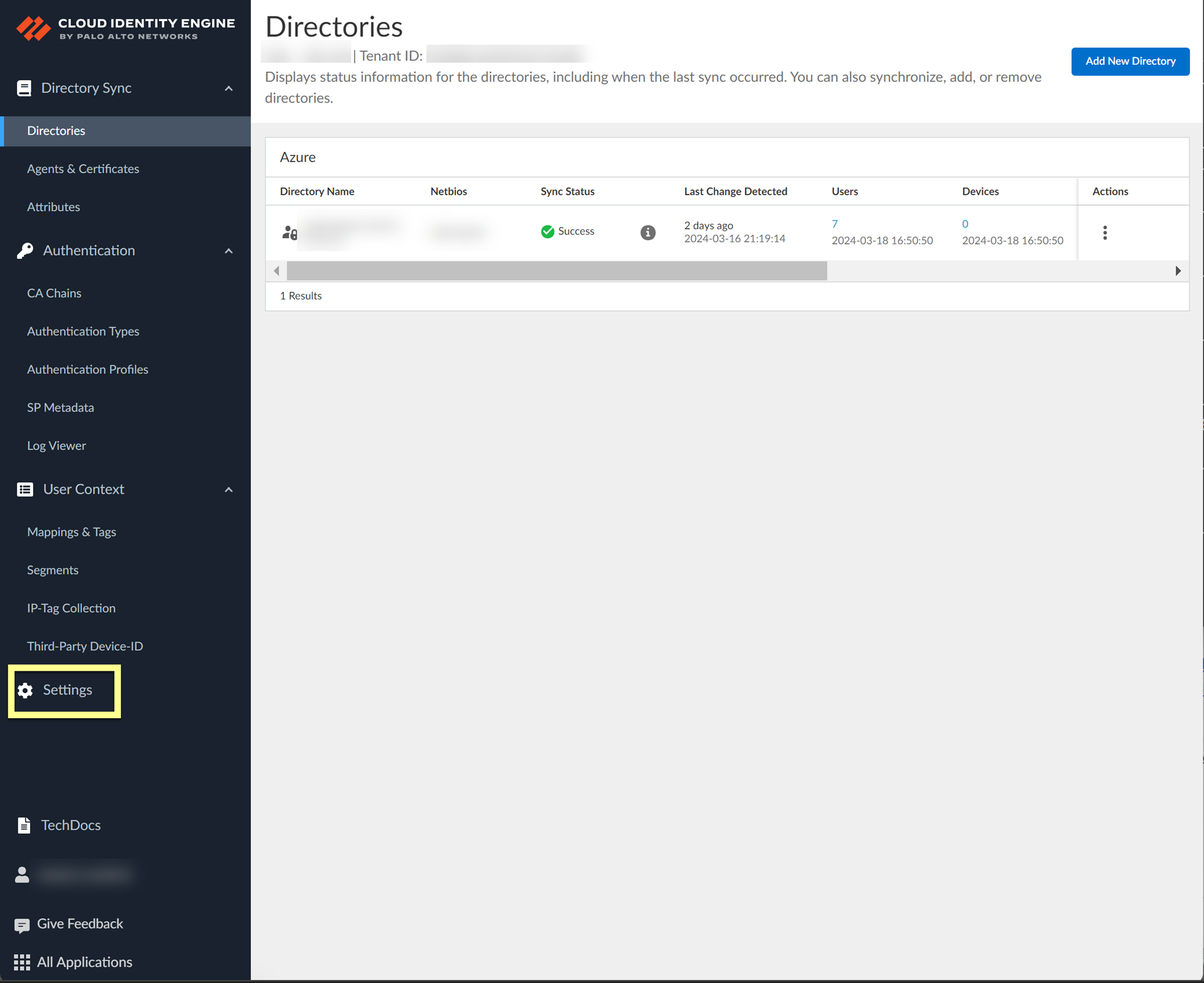 CIE Settings page