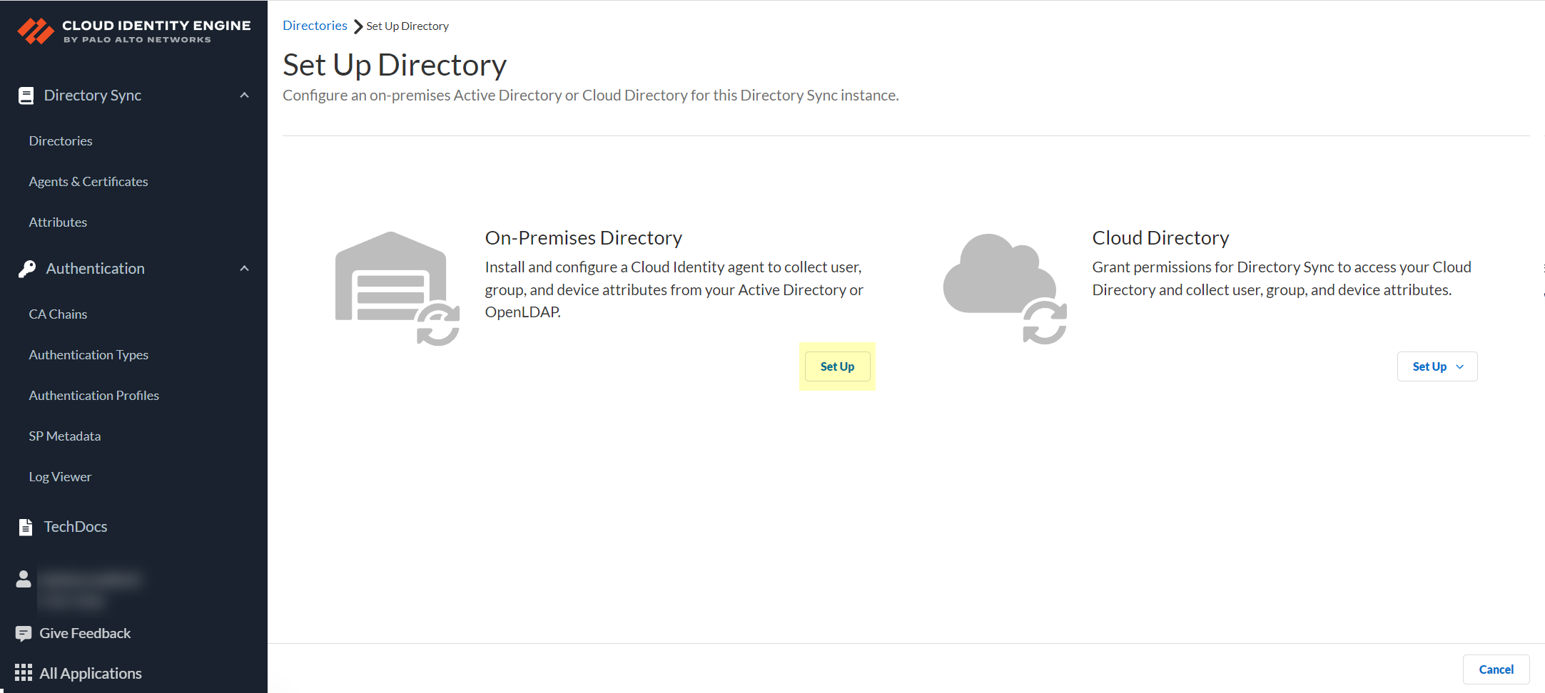 Choosing On-Premises Directory