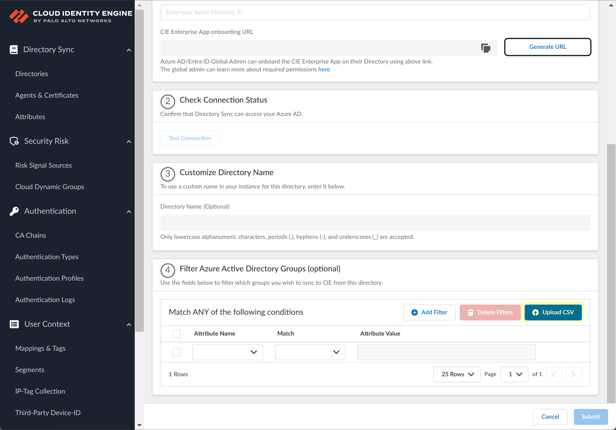 Upload CSV Filter