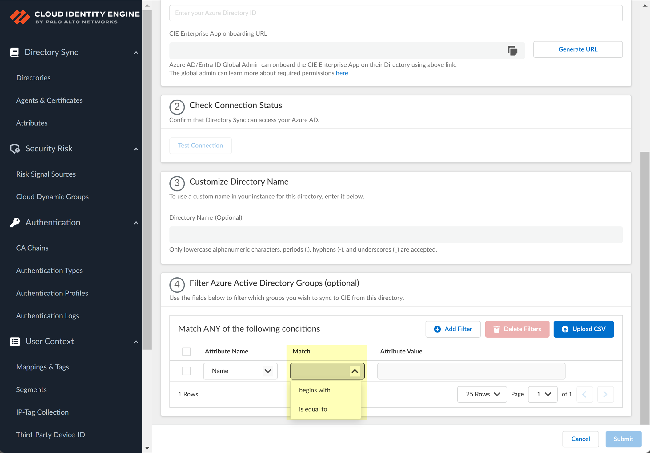 Filter Operator Selection