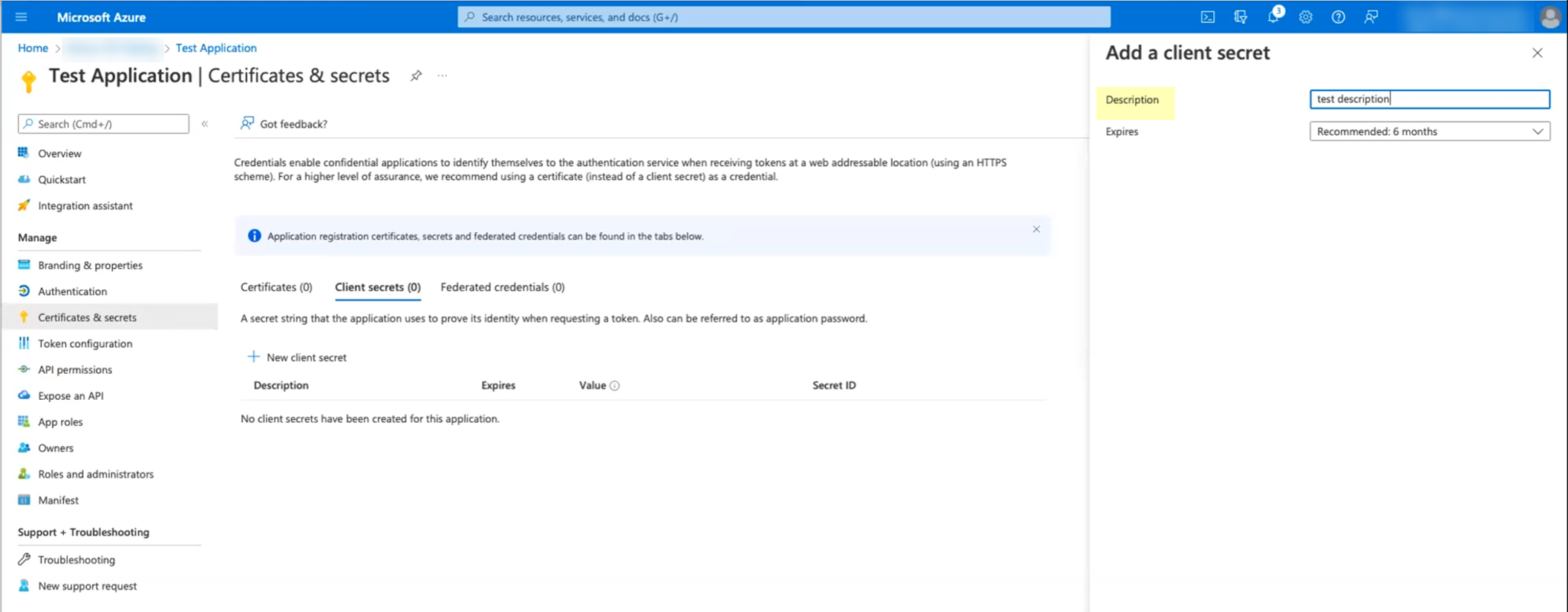 Add Client Secret Dialog