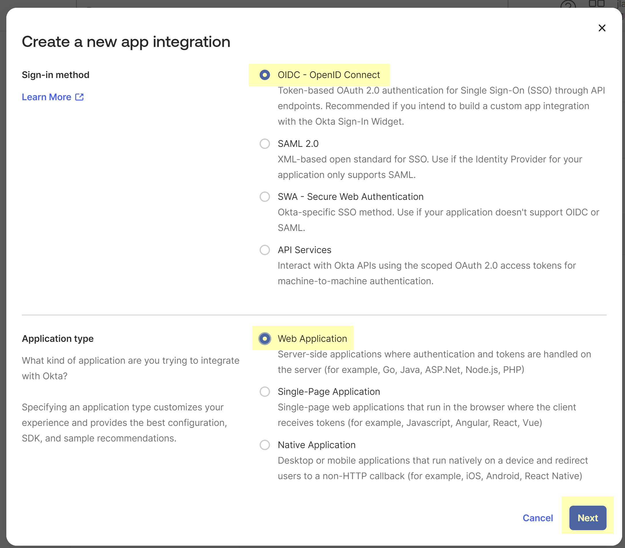 Okta Create OIDC App