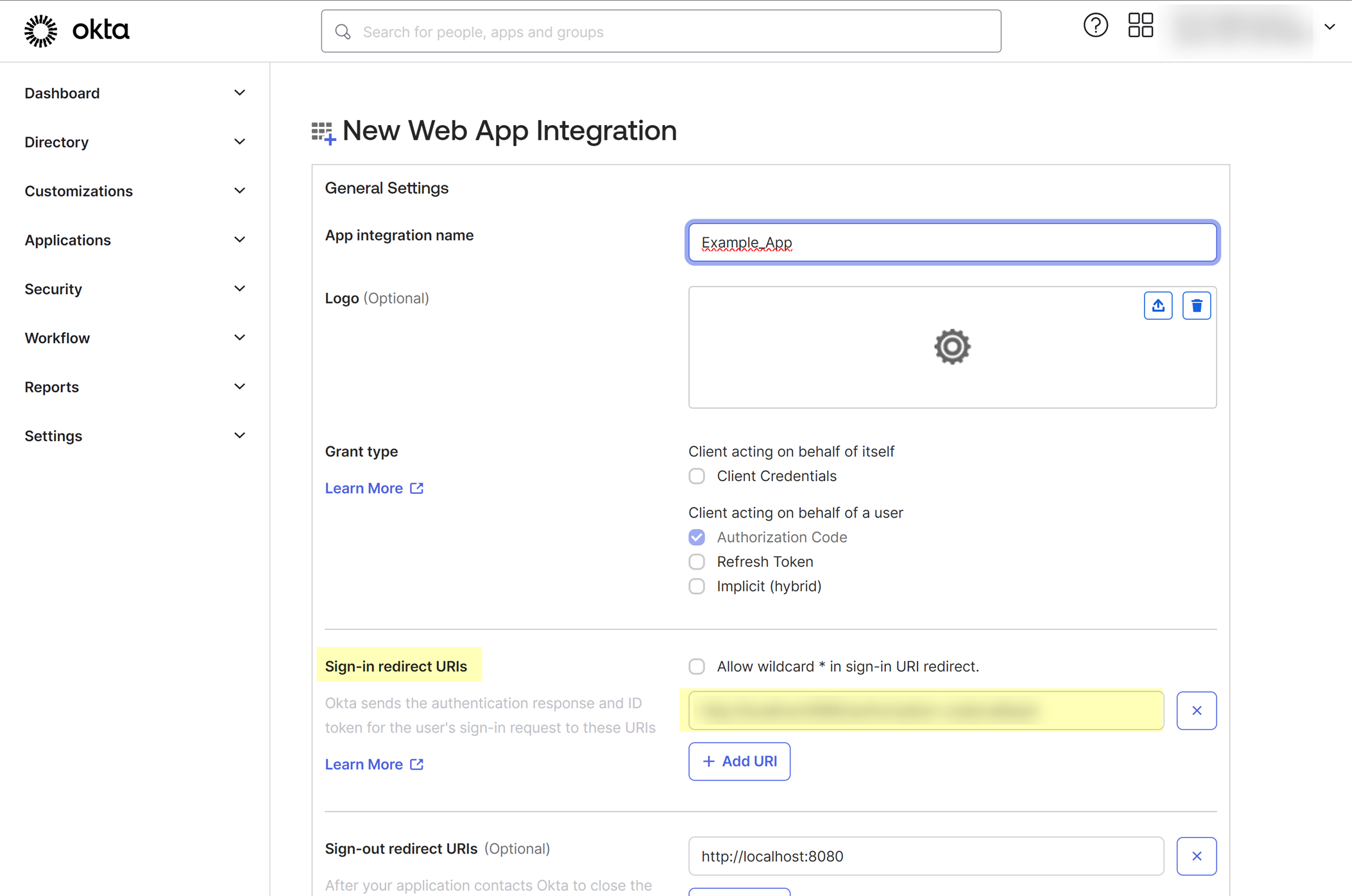 Okta Enter Redirect URI