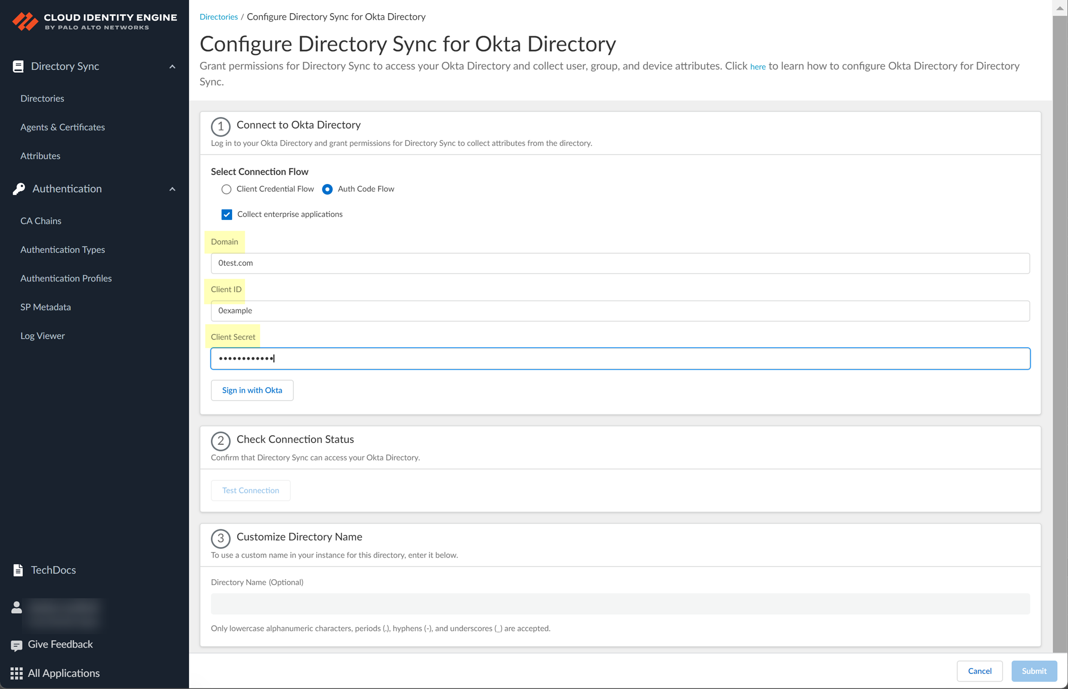 Enter Okta Credentials in CIE