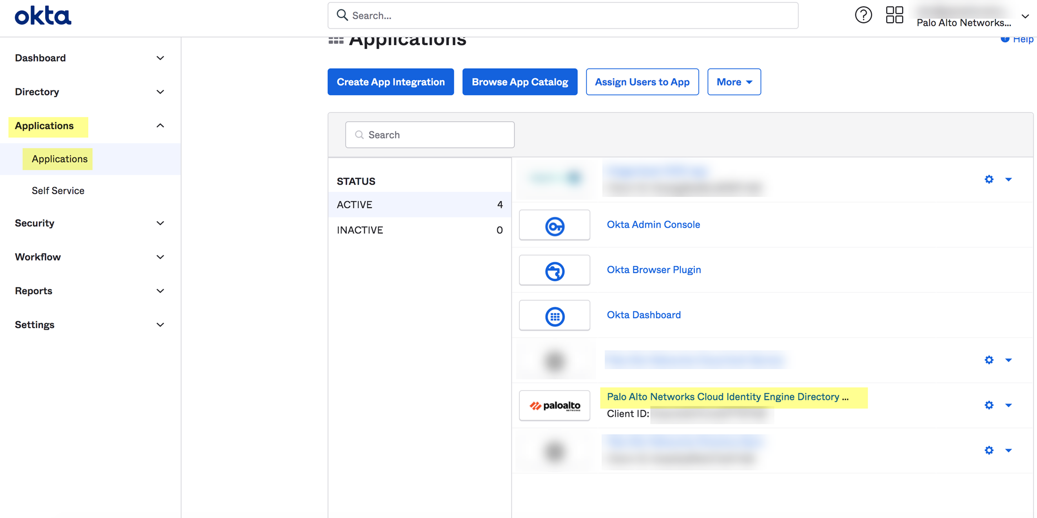 Okta Applications Menu