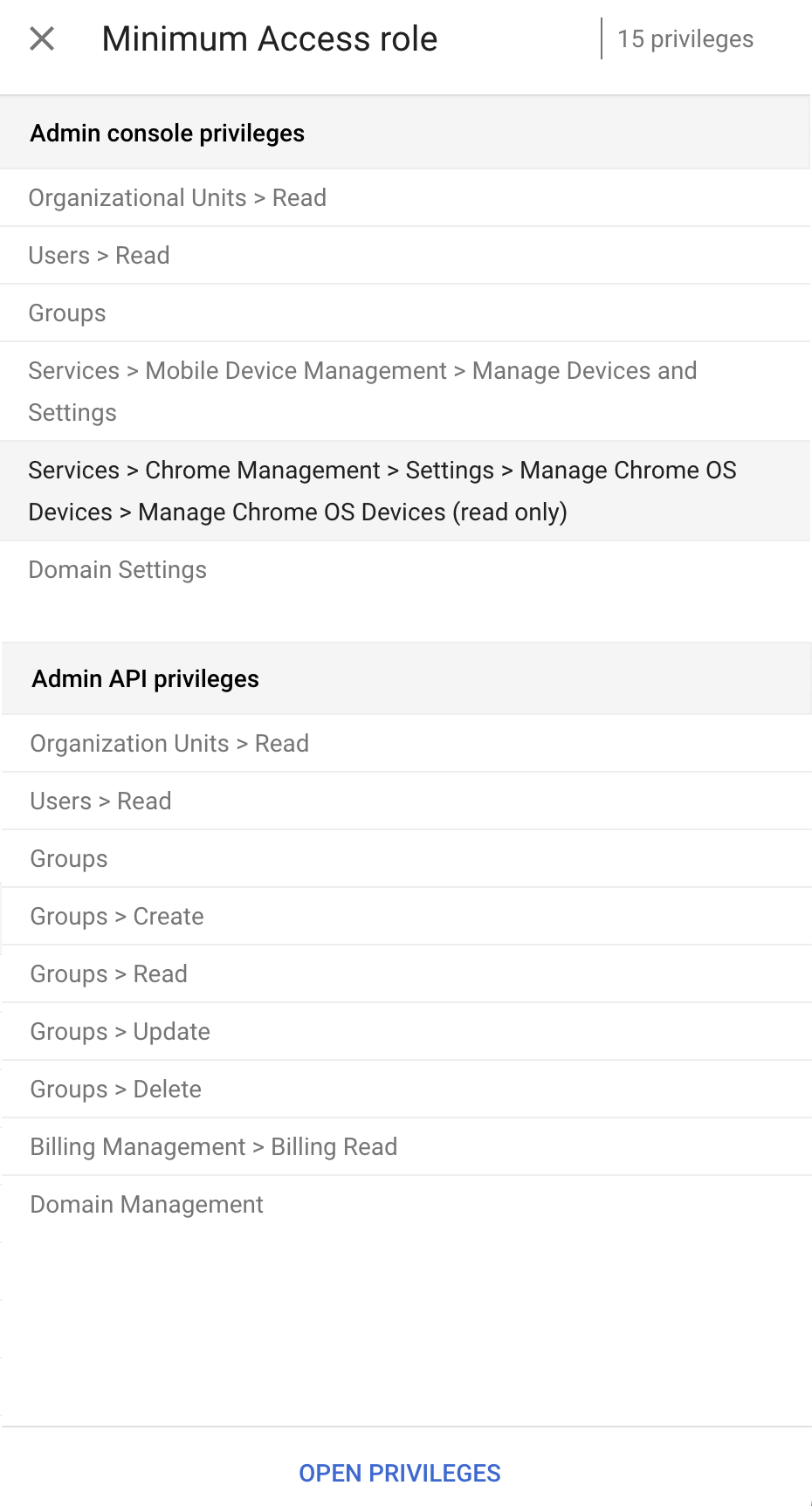 Google Admin Role Privileges