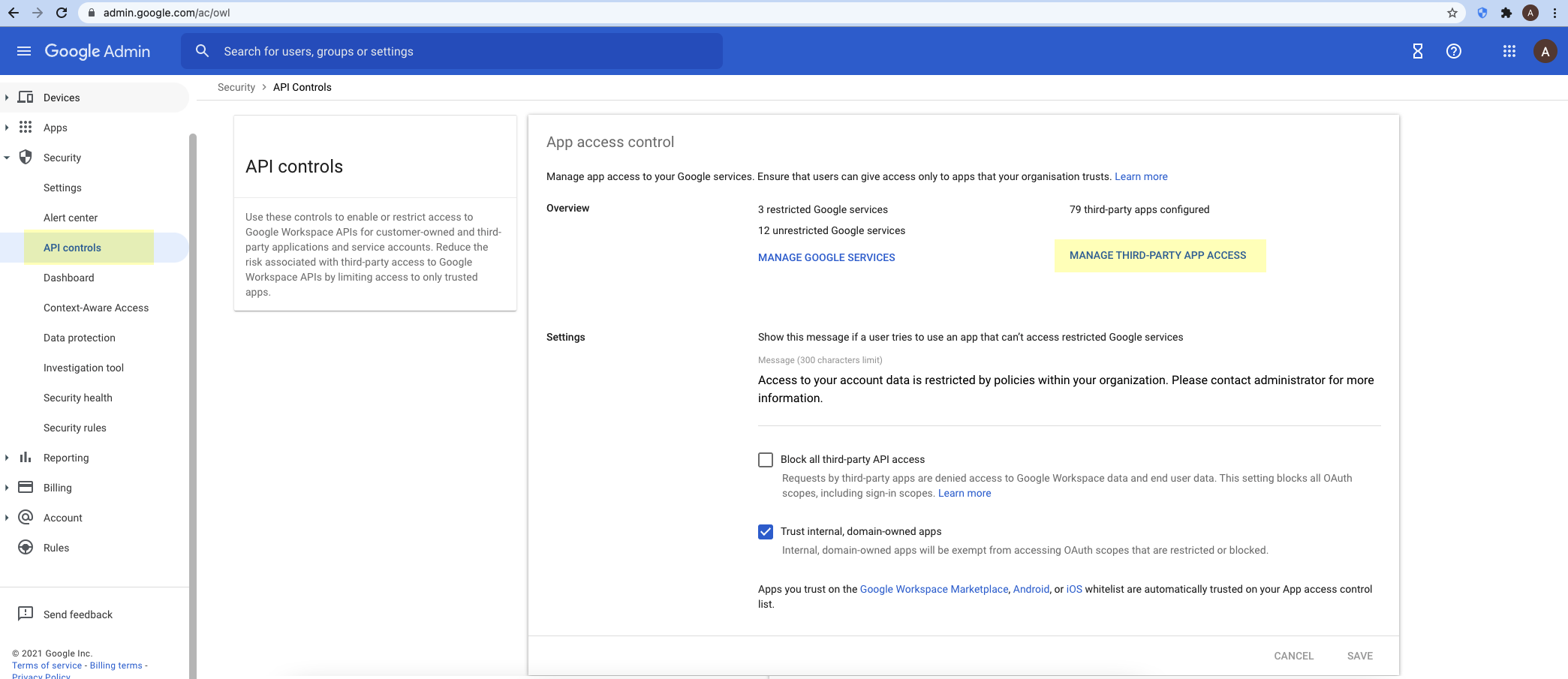 Google API Controls