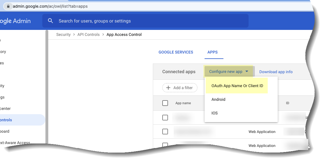 Google Configure New App