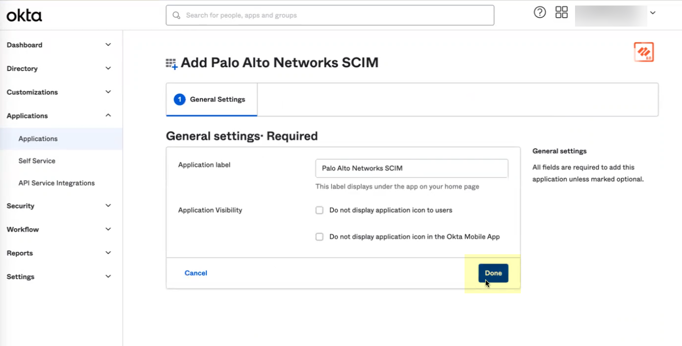 Okta App General Settings