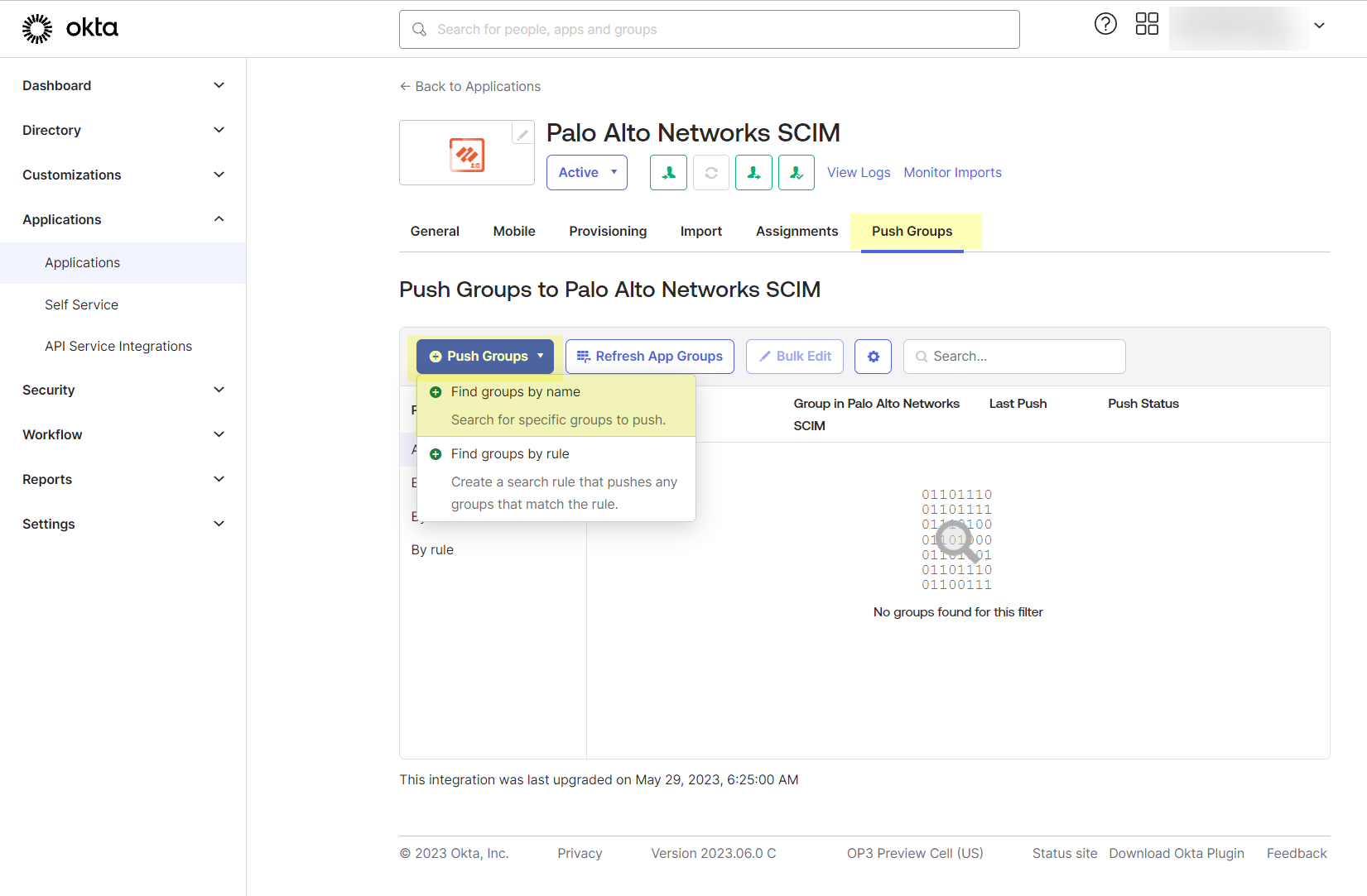 Okta Push Groups Tab