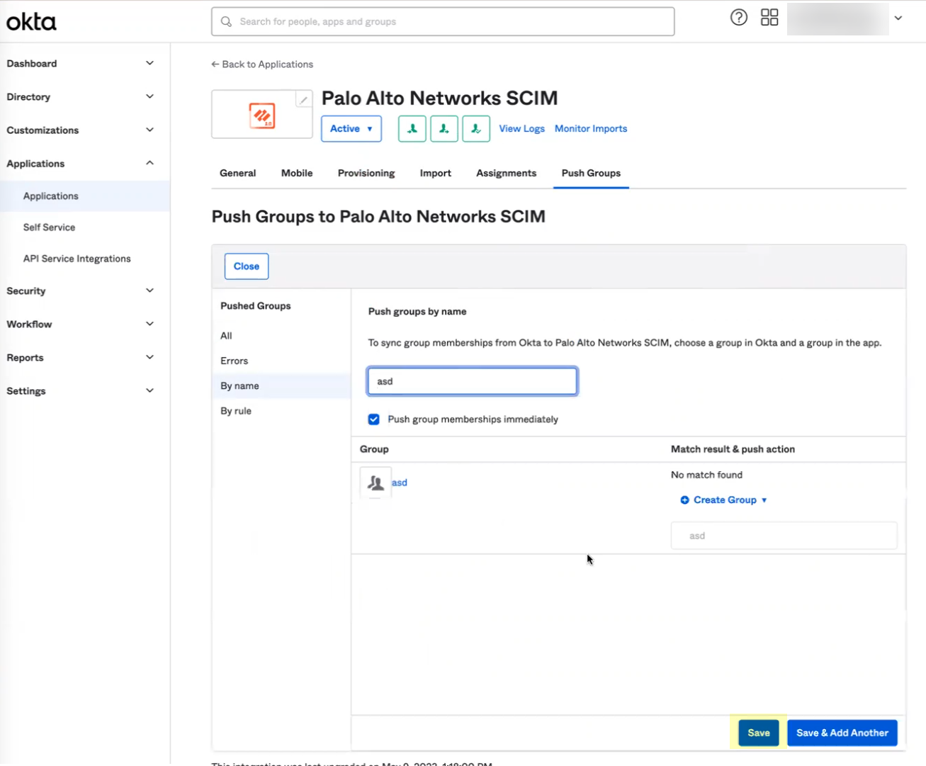 Okta Save Pushed Group