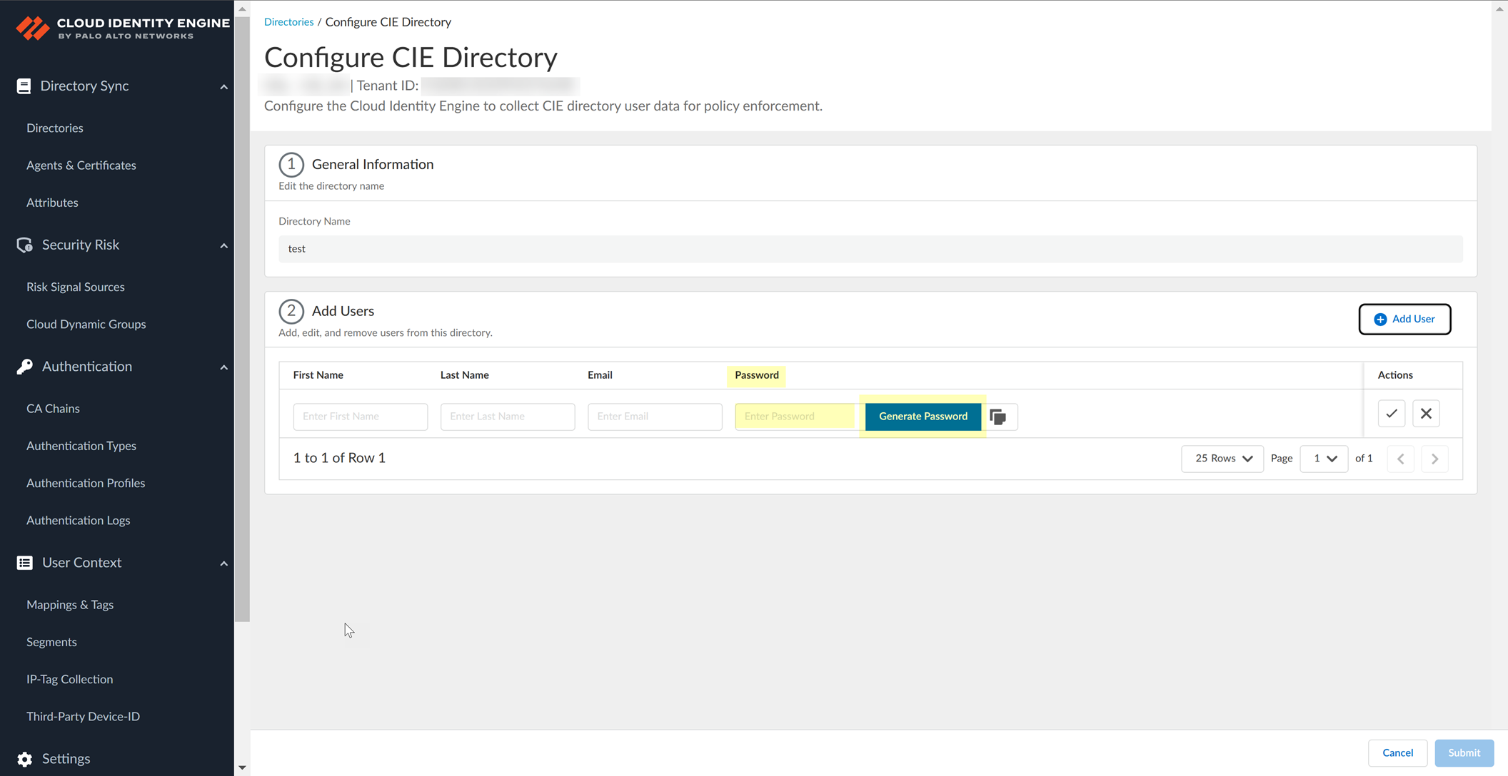 CIE Generate/Enter Password
