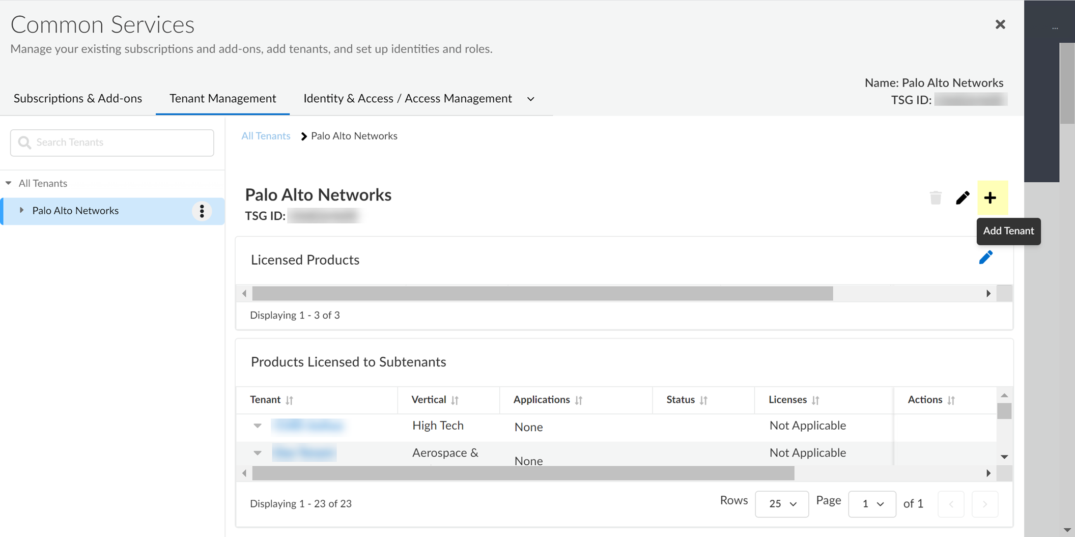 Hub Add Tenant Button
