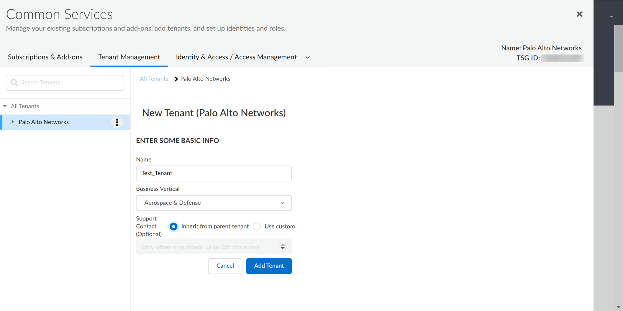 Hub Add Tenant Details