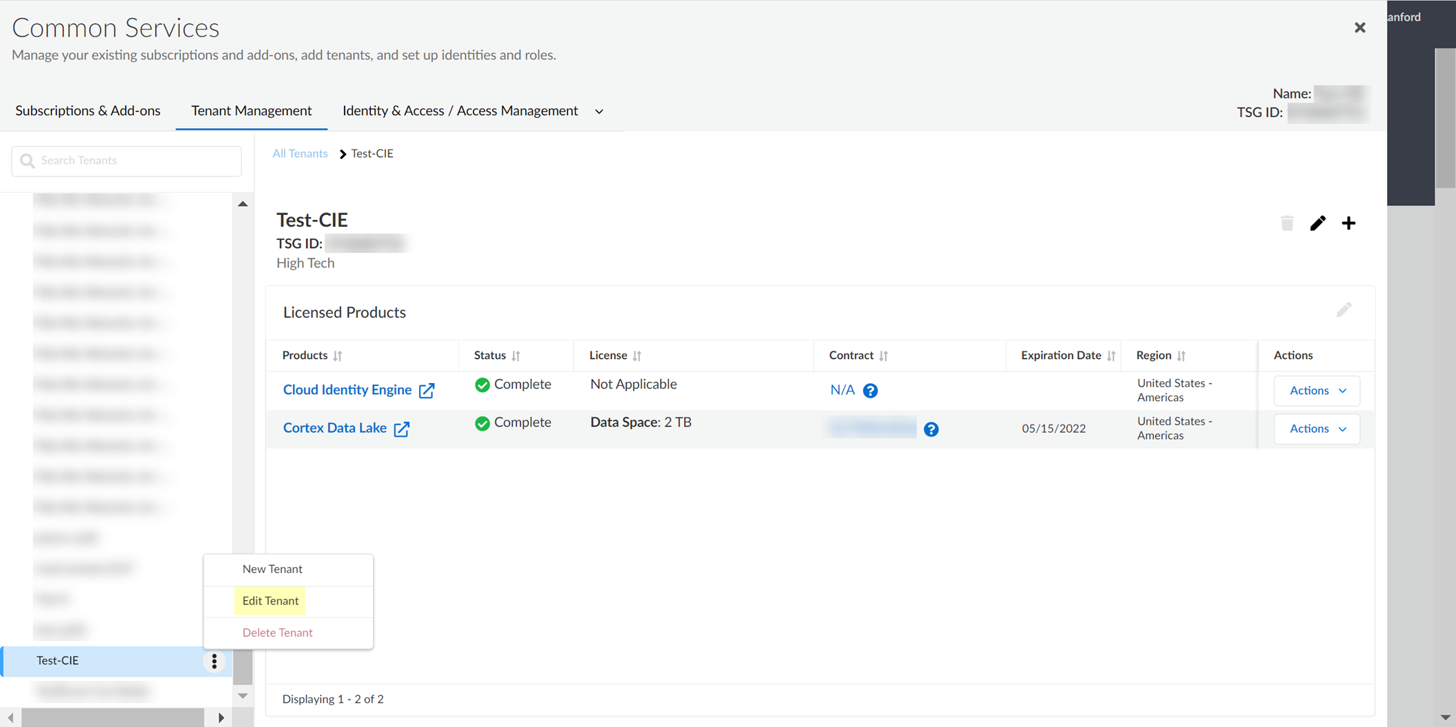 Hub Edit Tenant Button