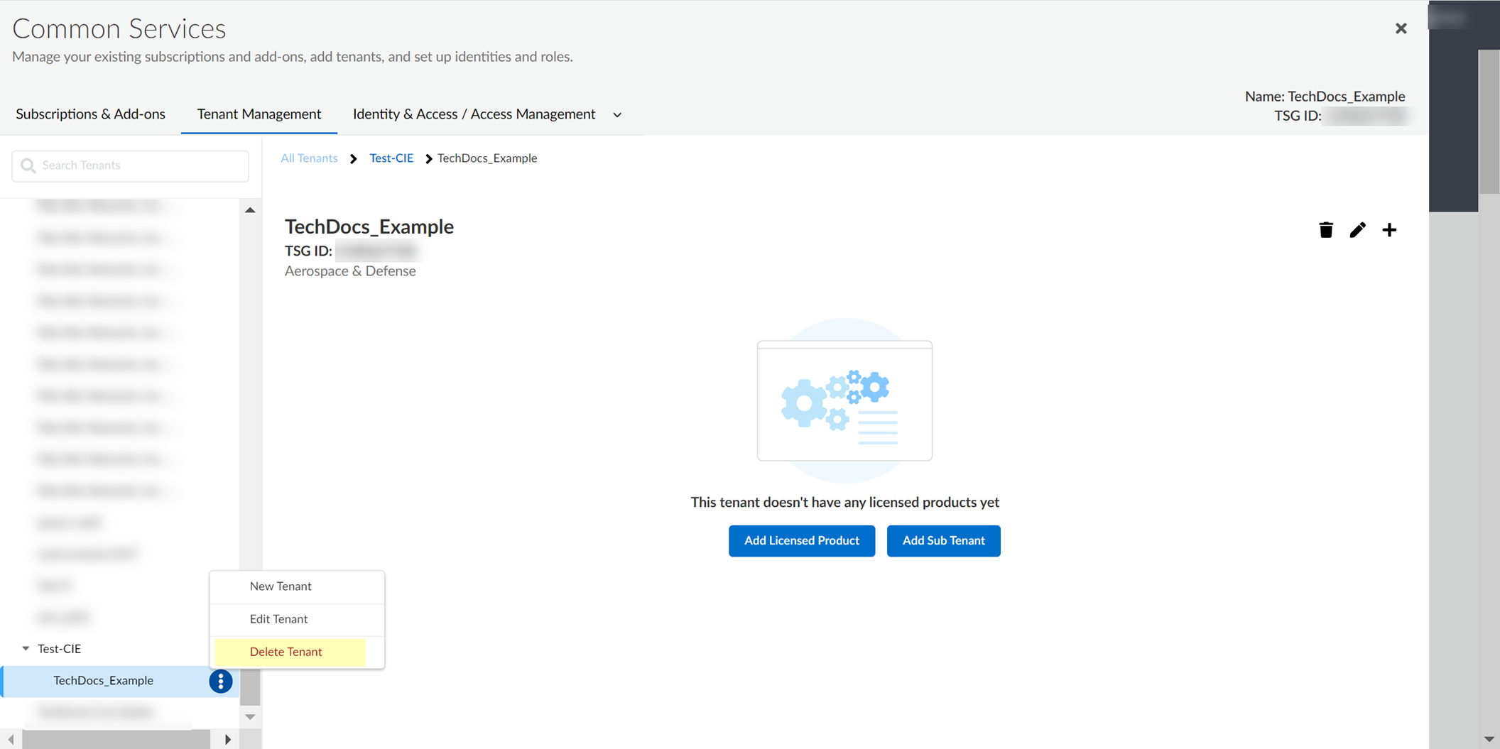 Hub Delete Tenant Button