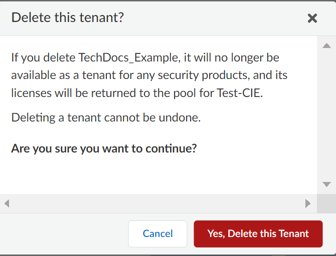 Hub Confirm Delete Tenant