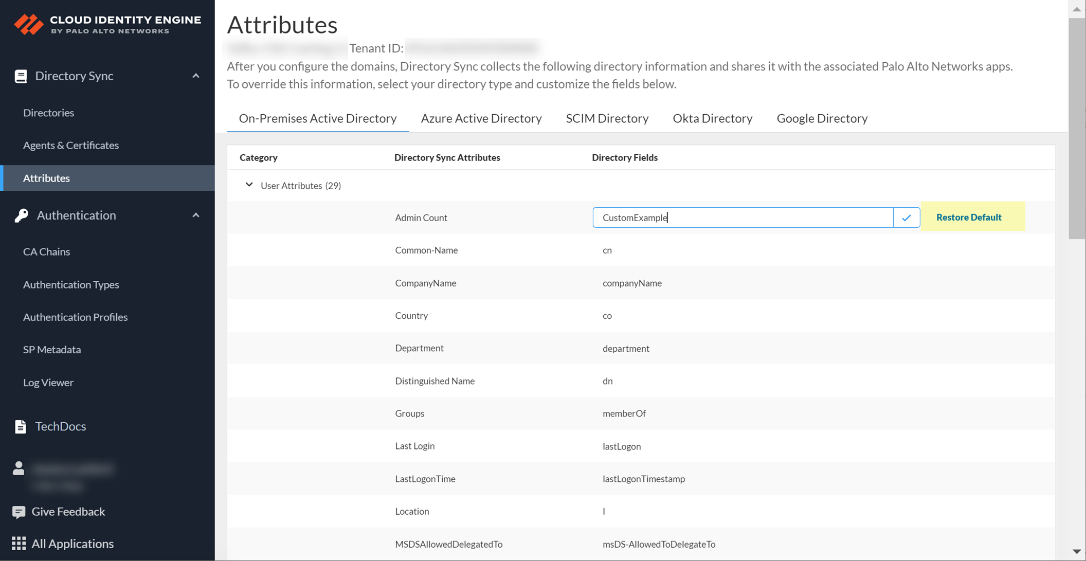 CIE Restore Default Attribute