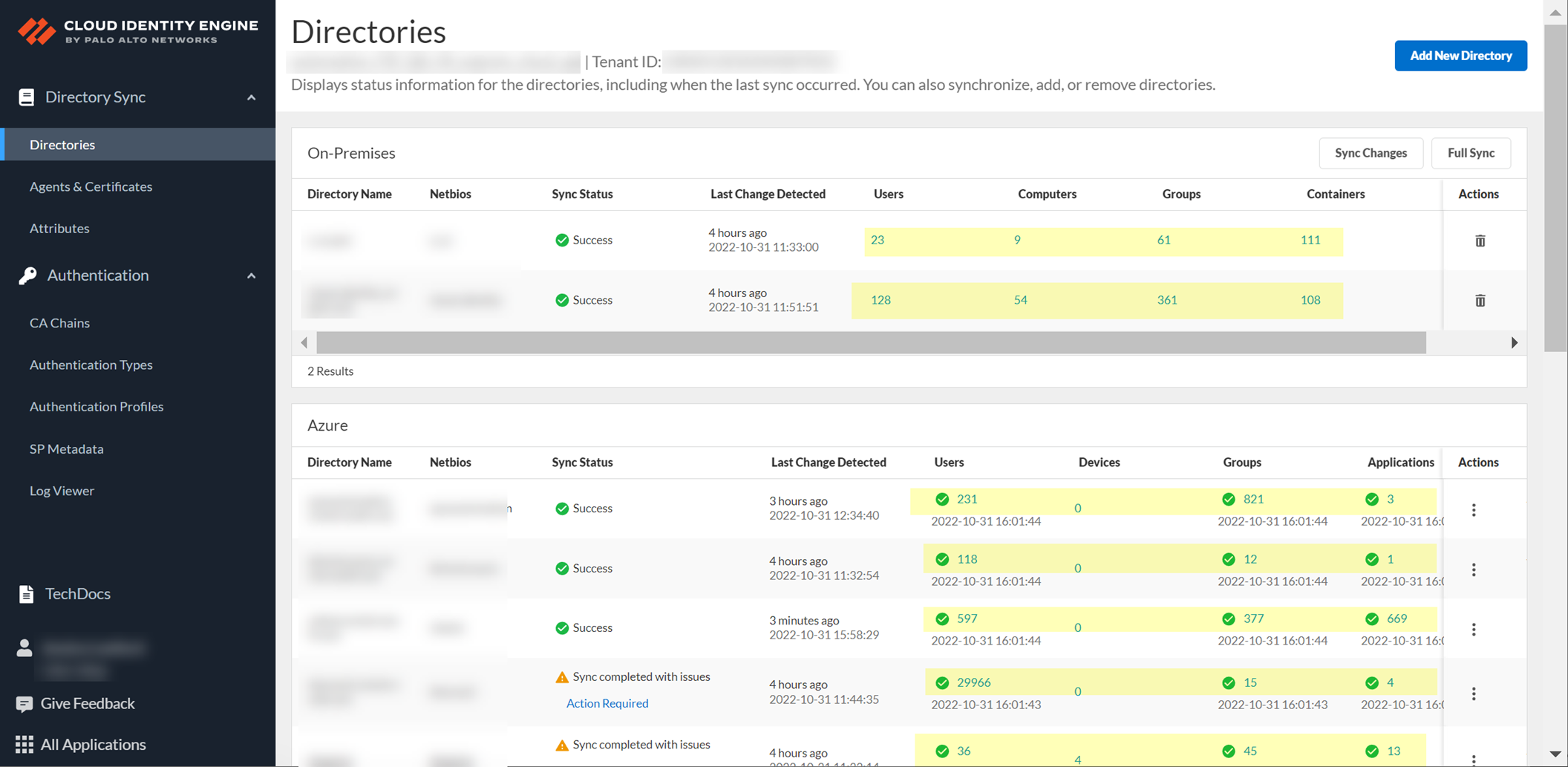 Screenshot of Directory Data counts