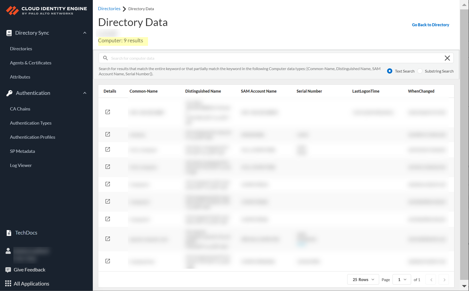 Screenshot of Directory Data page