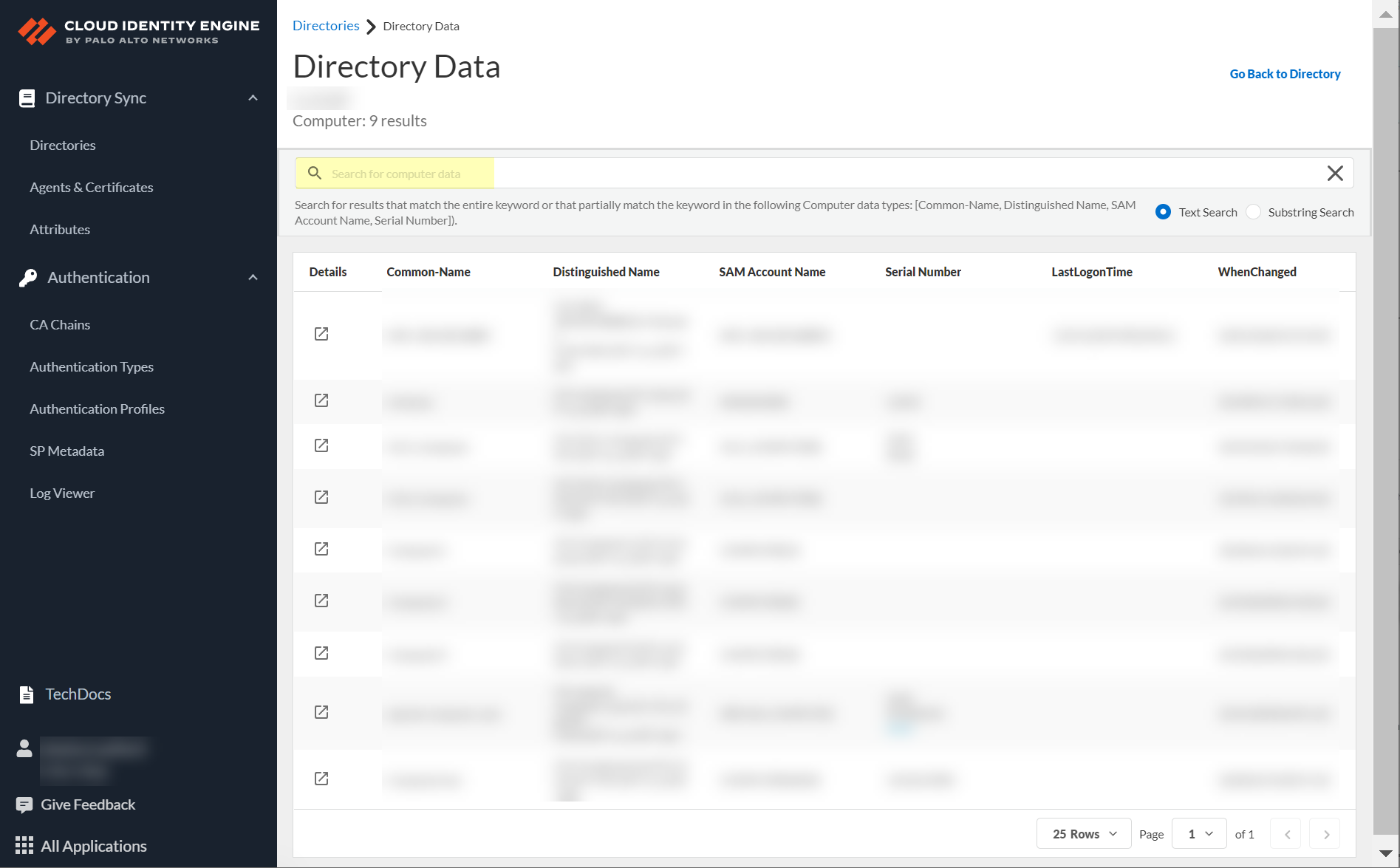 Screenshot of Directory Data search