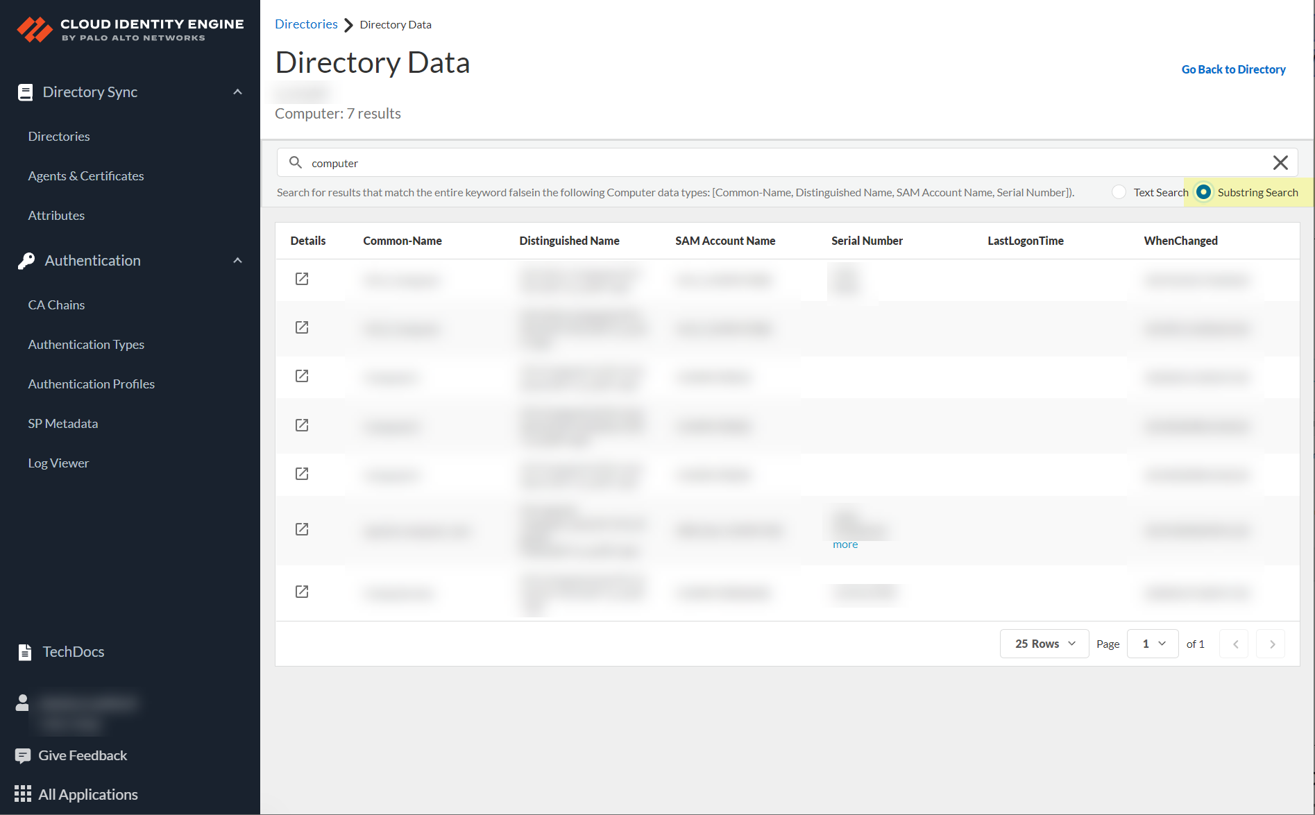 Screenshot of Substring match option