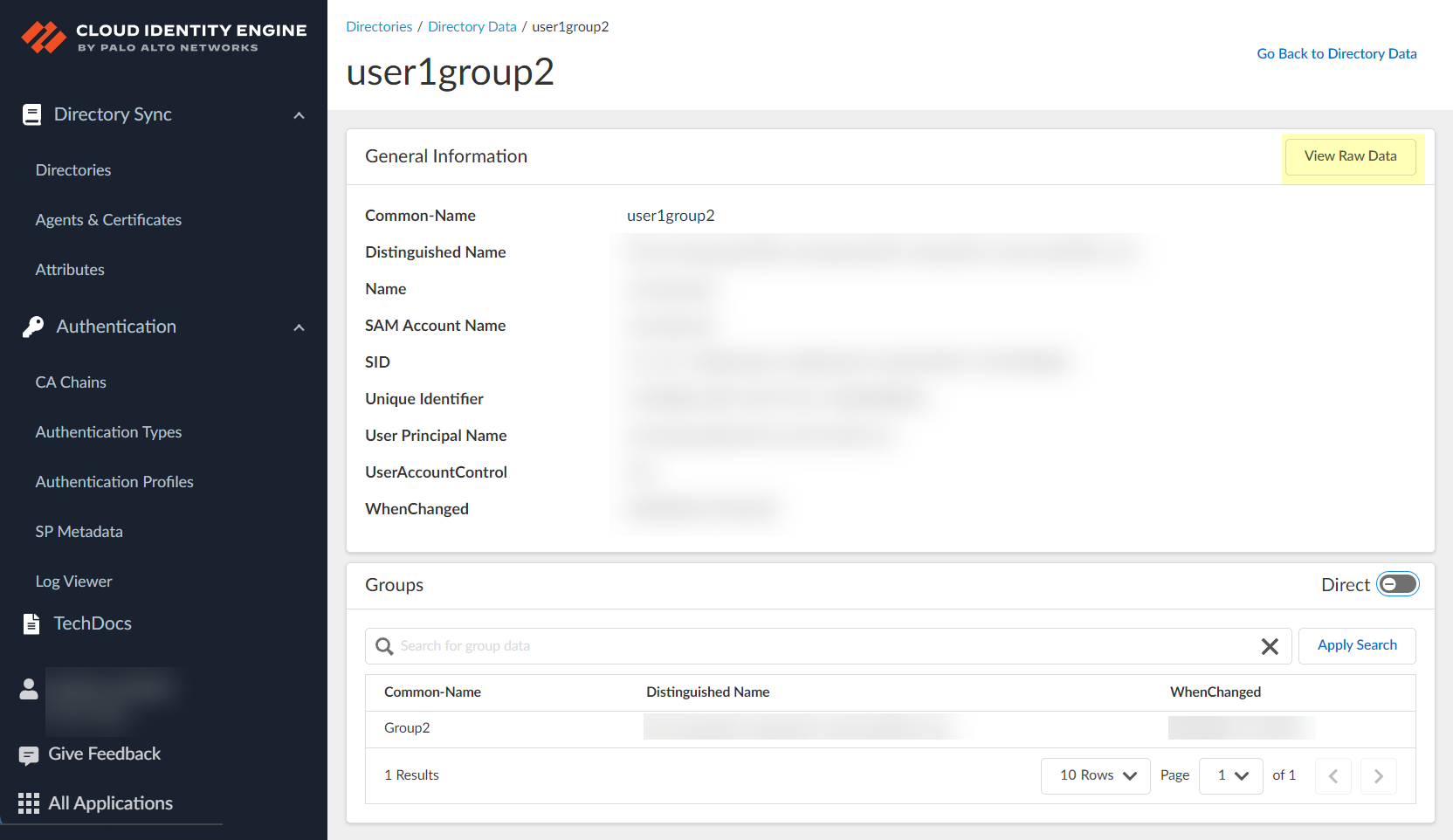 Screenshot of View Raw Data