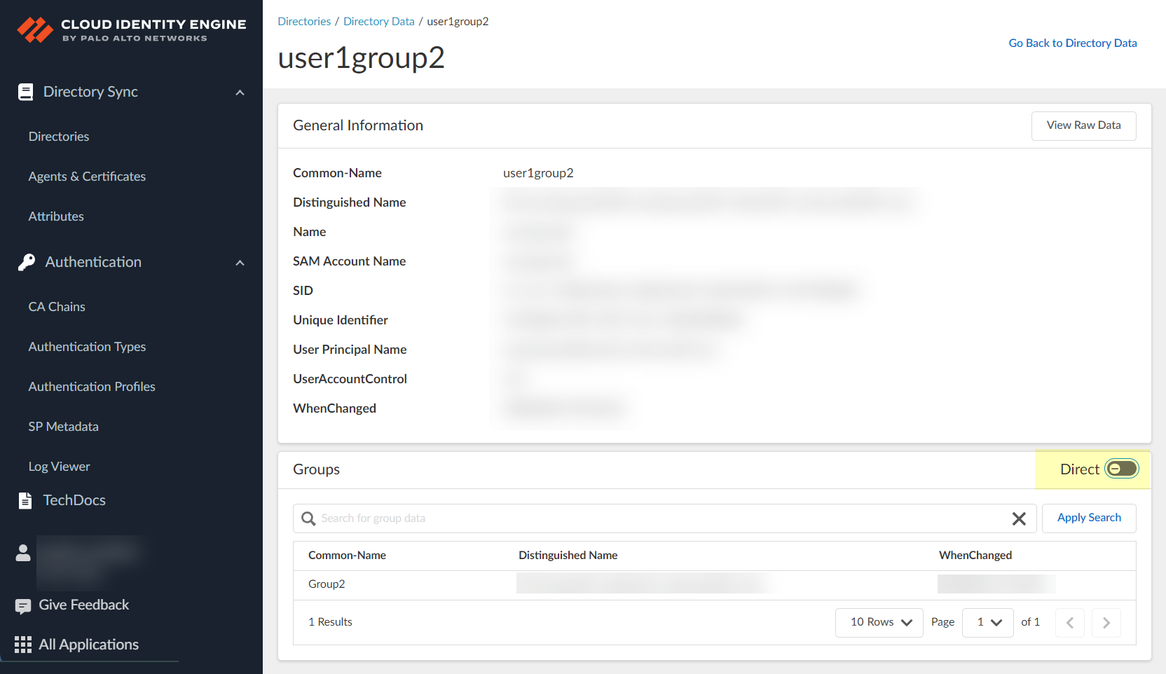 Screenshot of Direct/Nested toggle