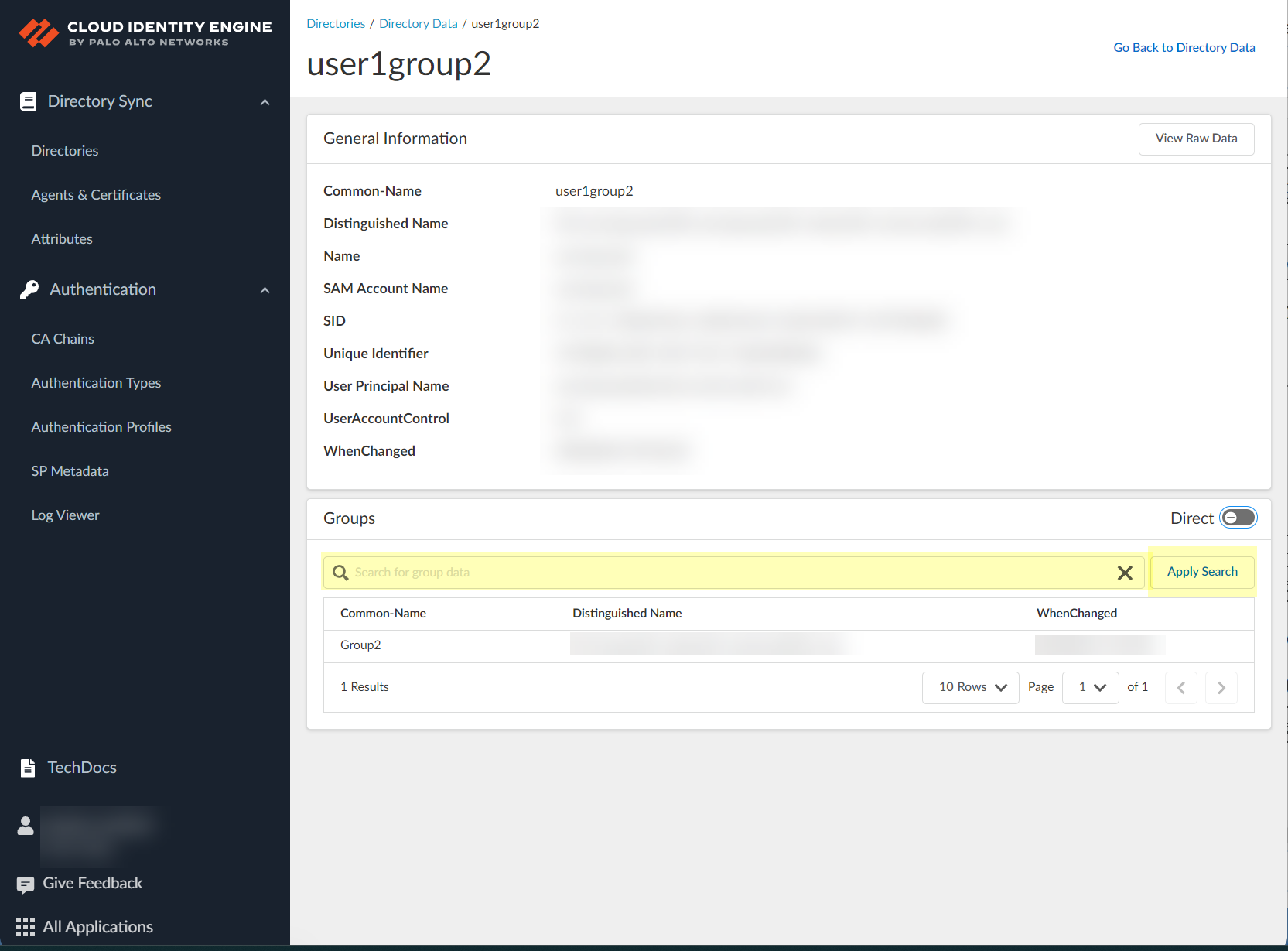 Screenshot of Apply Search button