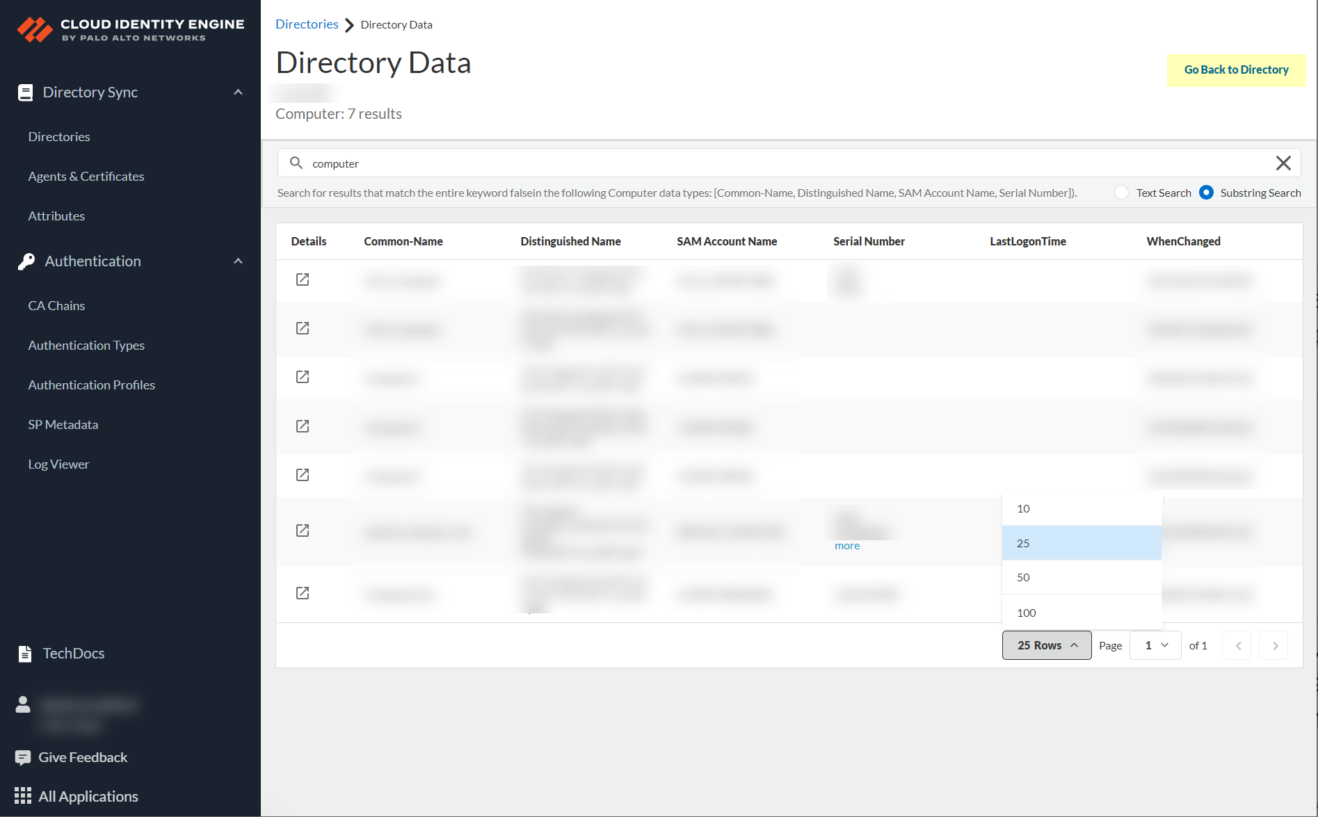 Screenshot of Go Back to Directory button
