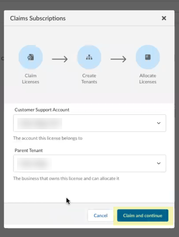 Screenshot of Claim and continue