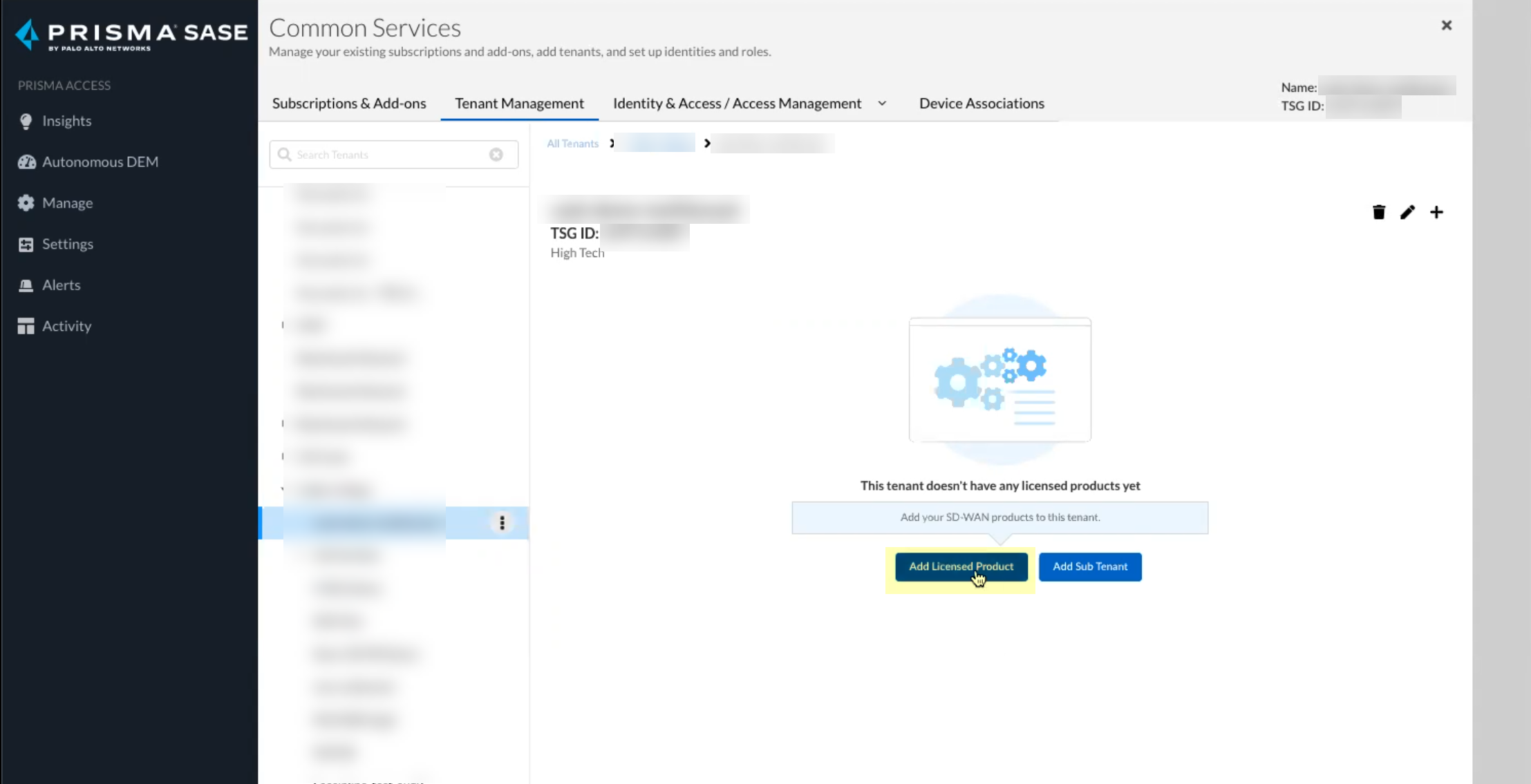Screenshot of Add Licensed Product