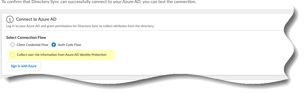 Screenshot of Collect user risk information option