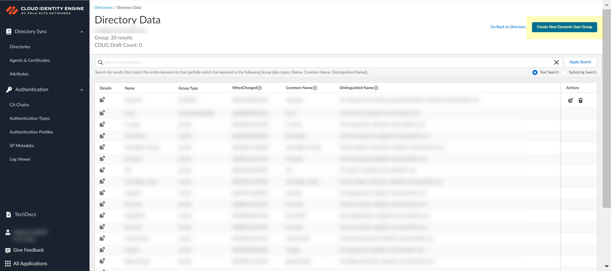 Screenshot of Create New Dynamic User Group button
