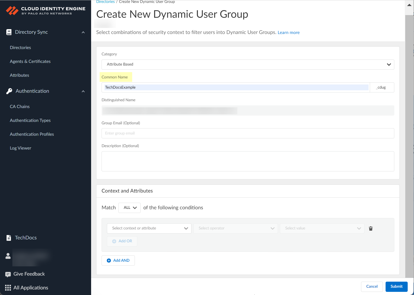 Screenshot of Common Name field
