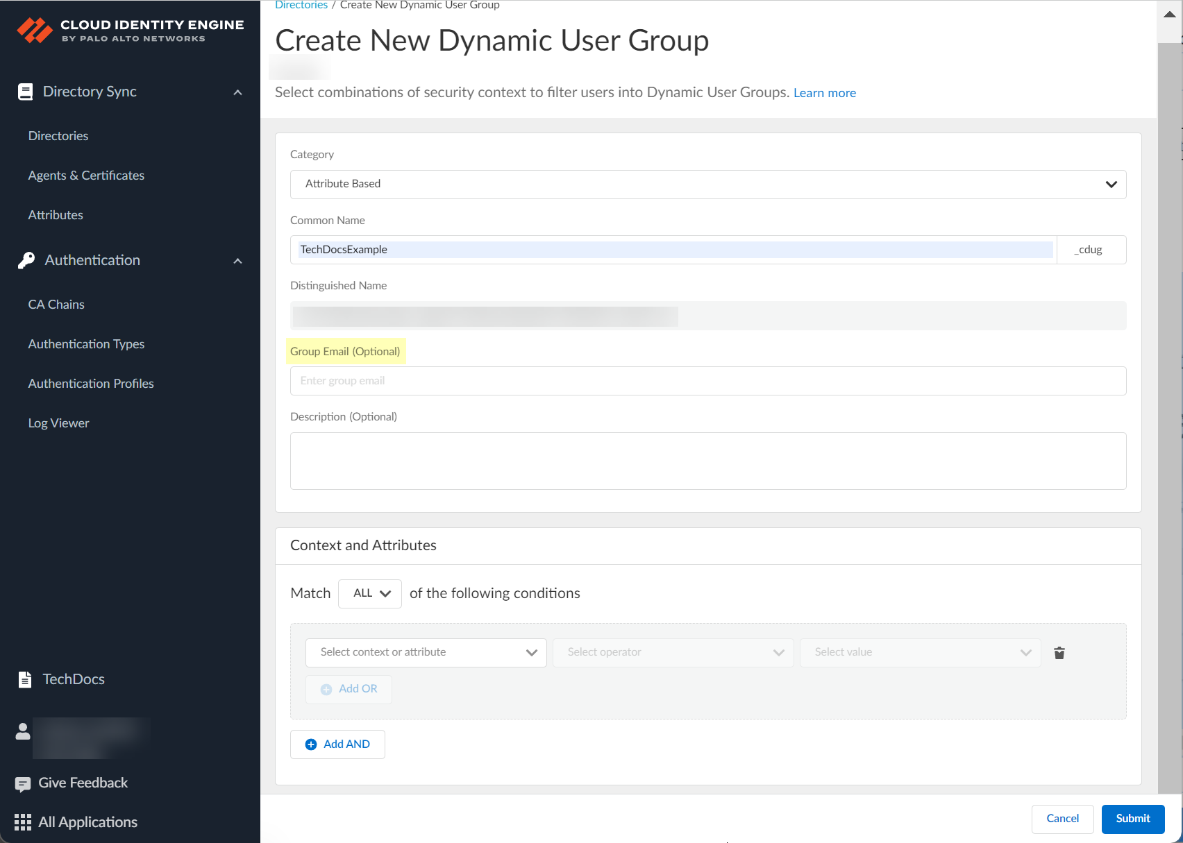 Screenshot of Group Email field