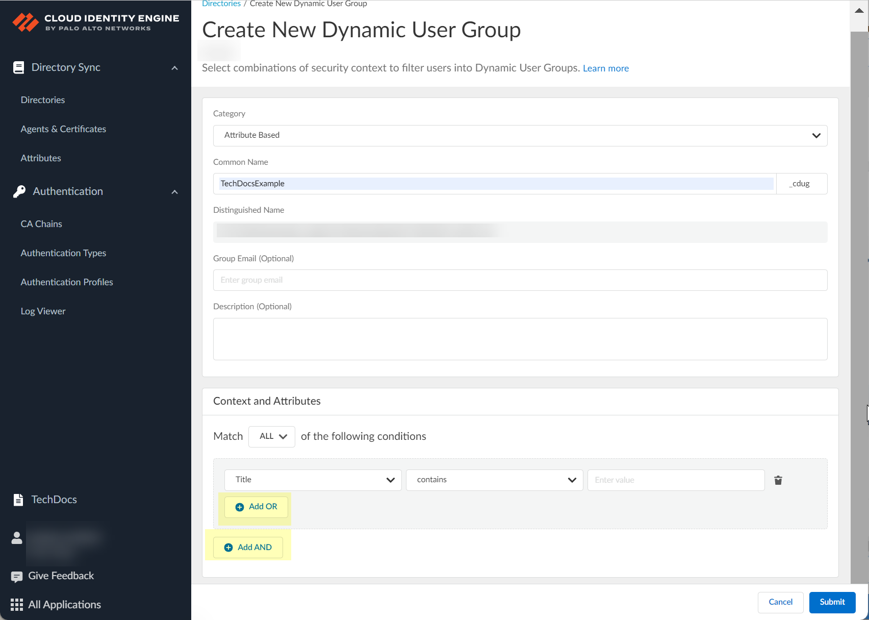 Screenshot of Add OR/AND options