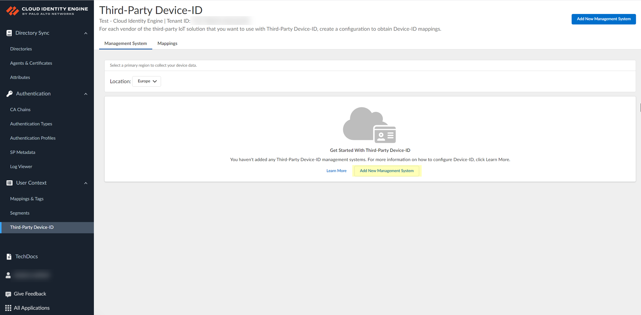 Screenshot of Add New Management System button