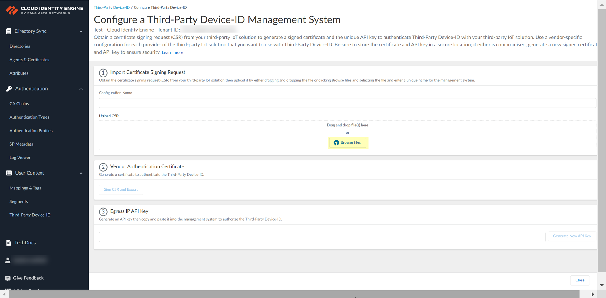 Screenshot of Upload CSR