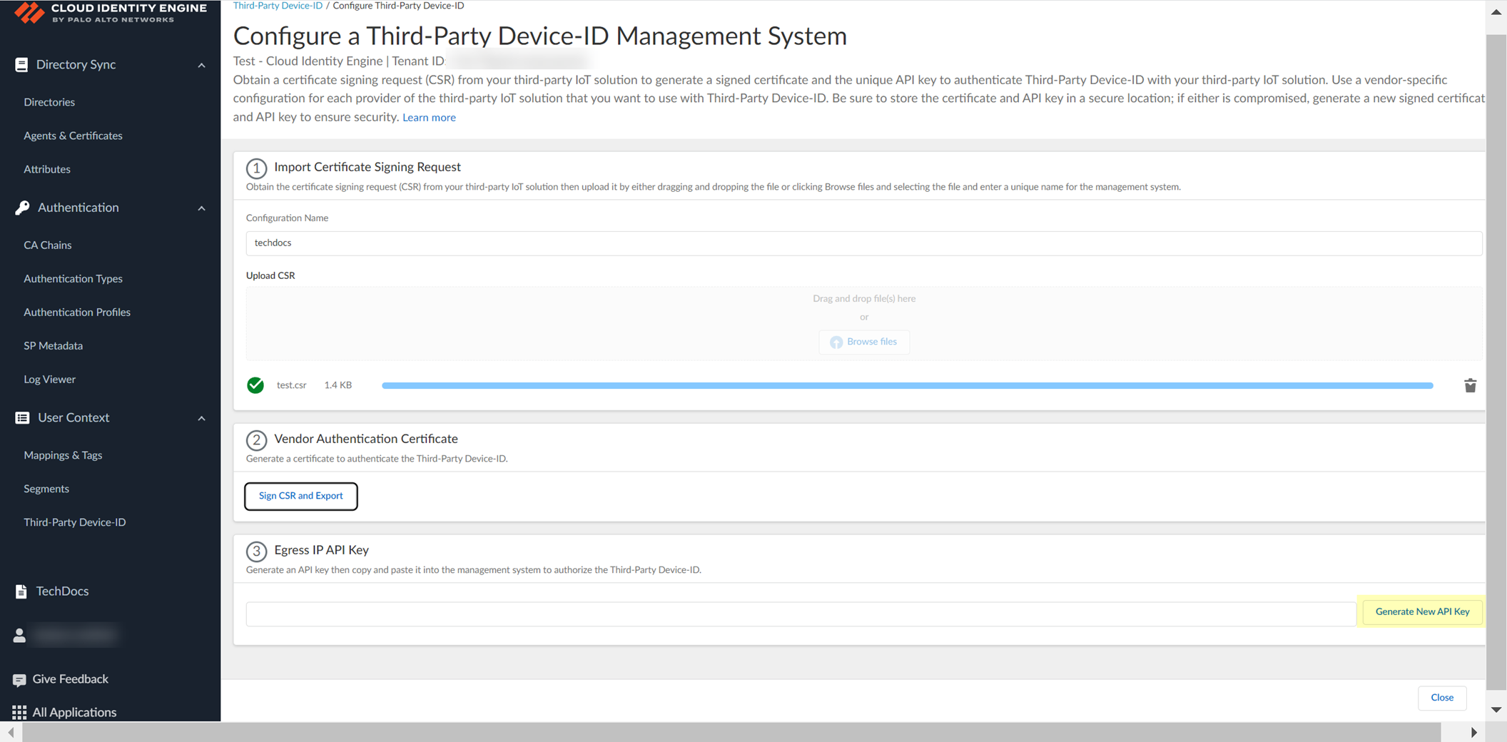 Screenshot of Generate New API Key