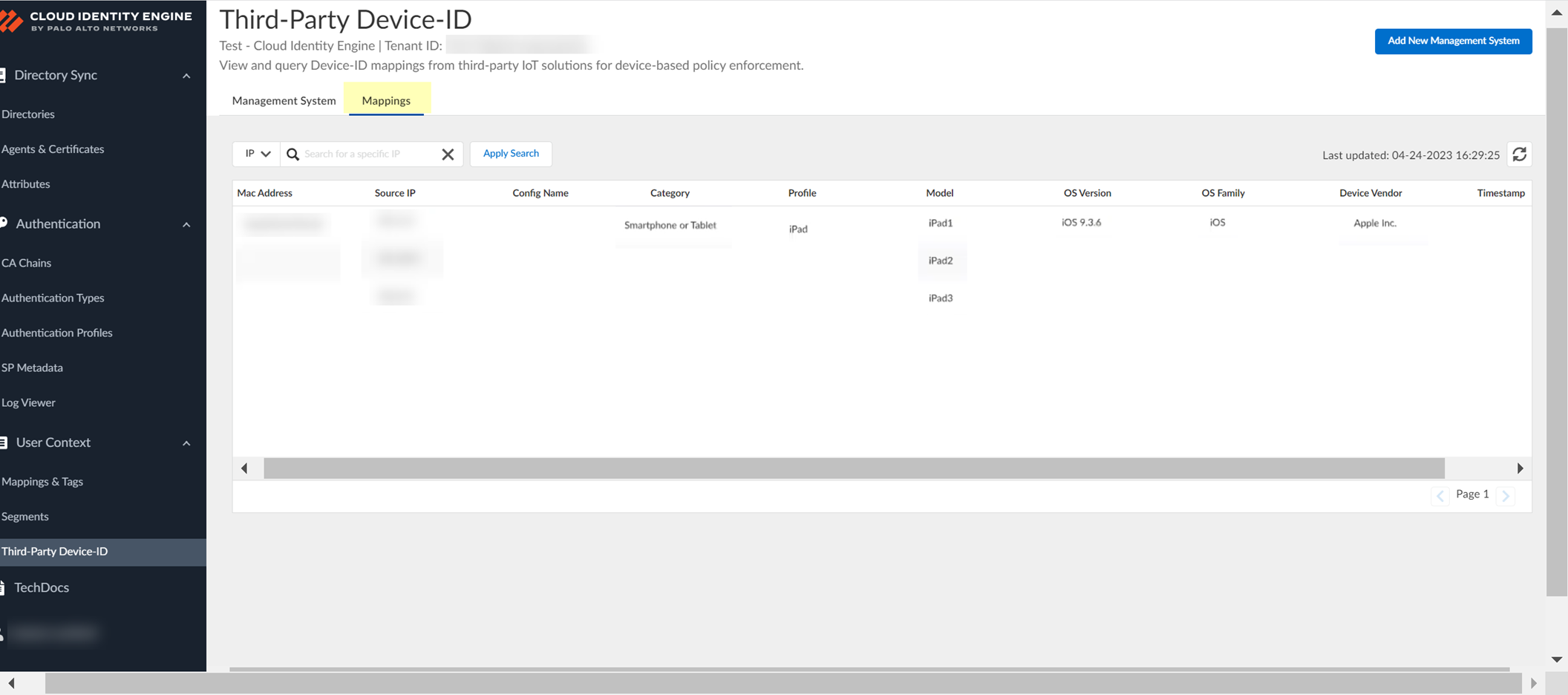 Screenshot of Mappings tab
